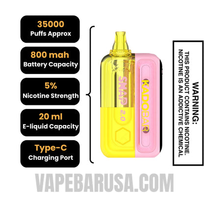Strawberry Banana Kado Bar Snap 2.0 35K Disposable Vape Kit
Rich text editor Specifications
