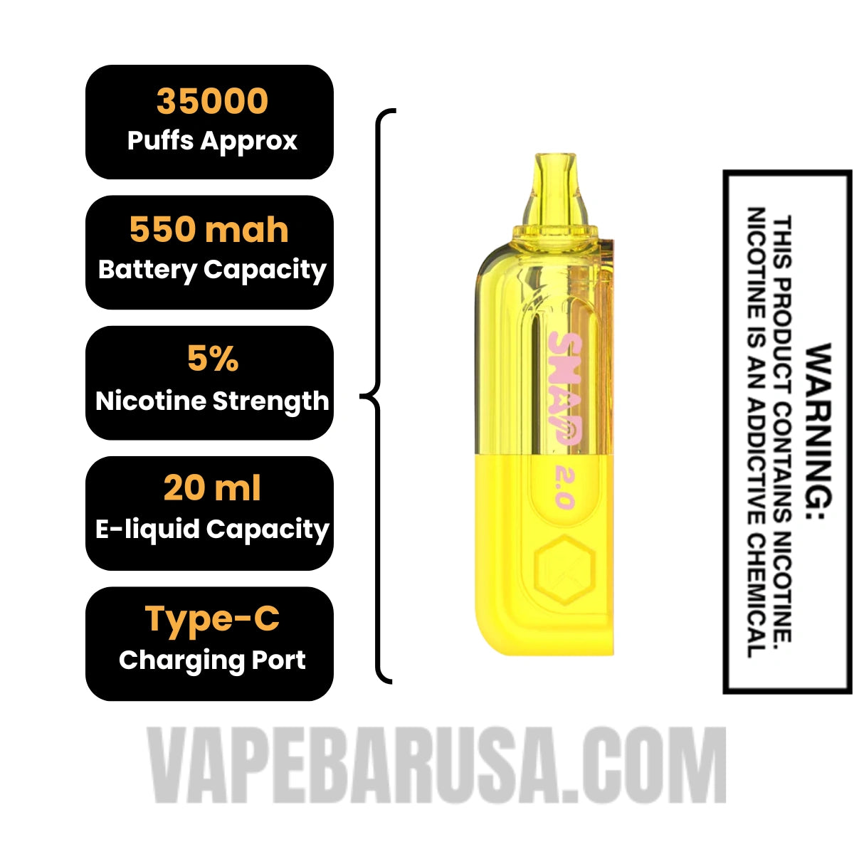 Strawberry Banana Kado Bar Snap 2.0 35K Disposable Vape Pod Specifications