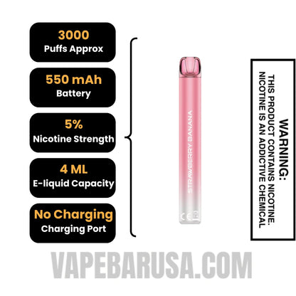 Strawberry Banana Voom Mesh 3000 Puffs Disposable Vape Specifications