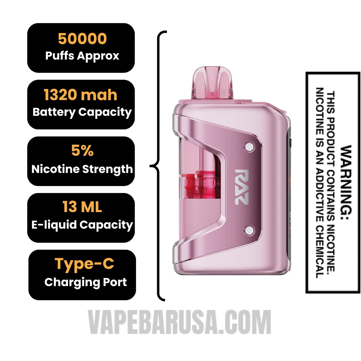 Strawberry Blast RAZ VUE 50K Disposable Kit Specifications