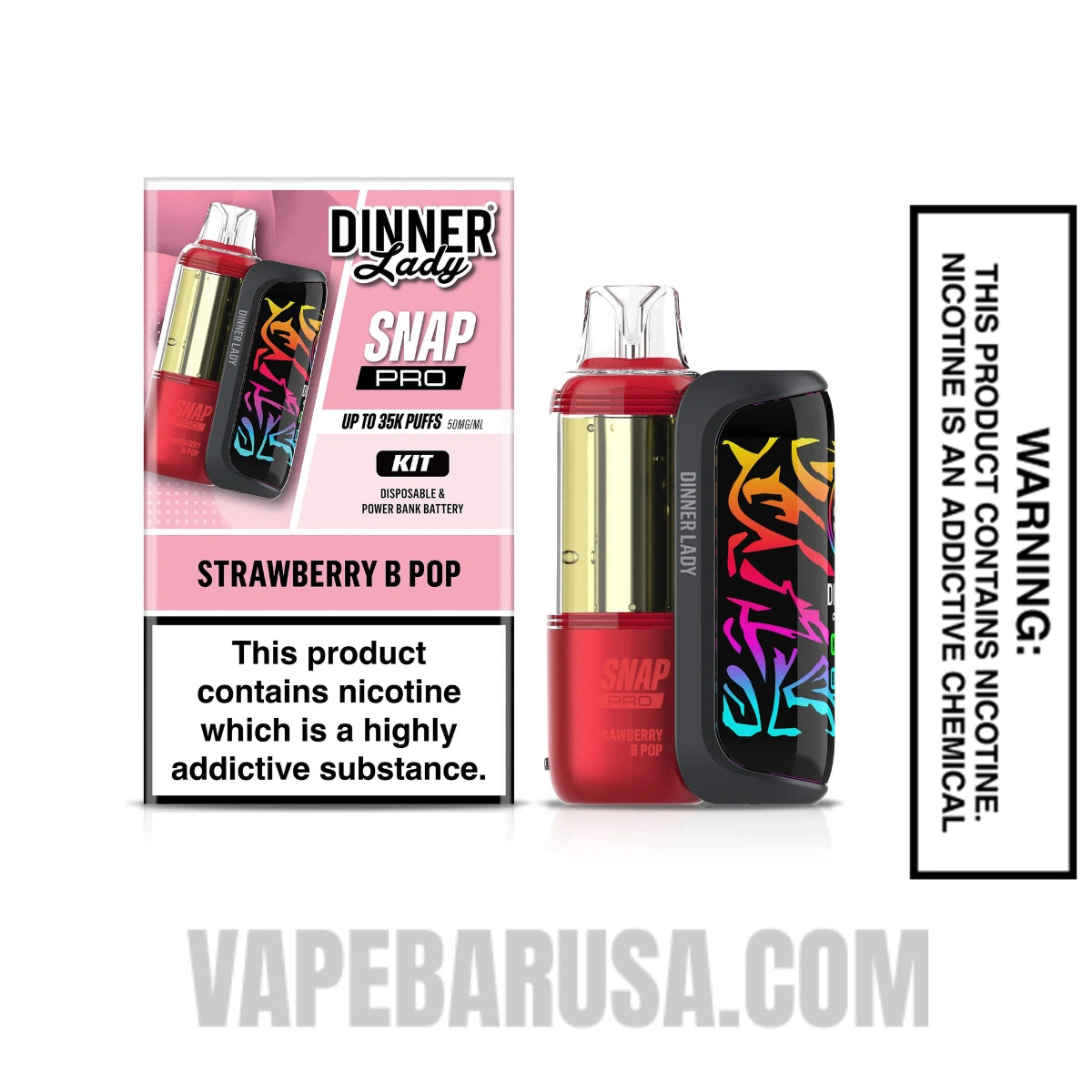 Strawberry B pop Dinner Lady Snap Pro 35K Disposable Vape Kit With Package Box