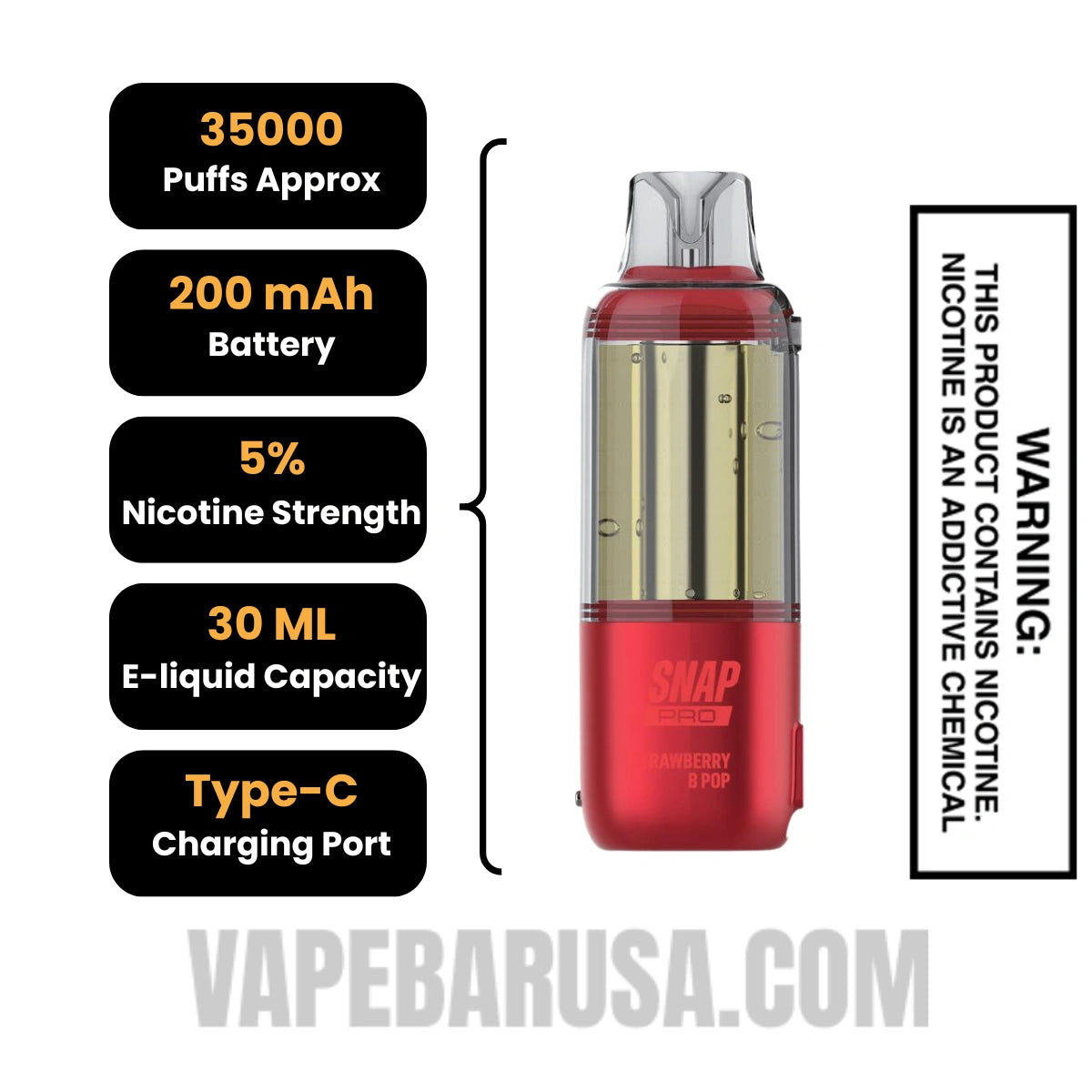 Strawberry B Pop Dinner Lady Snap Pro Intense 35K Pre-filled Replacement Pod Specifications