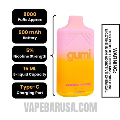 Strawberry Cheesecake Gumi Bar Disposable Vape 8000 Puffs Specifications