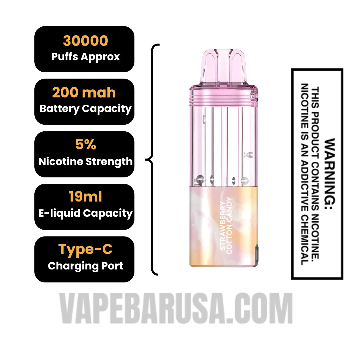 Strawberry Cotton Candy Foger Switch Pro 30K Disposable Vape Pod Specifications