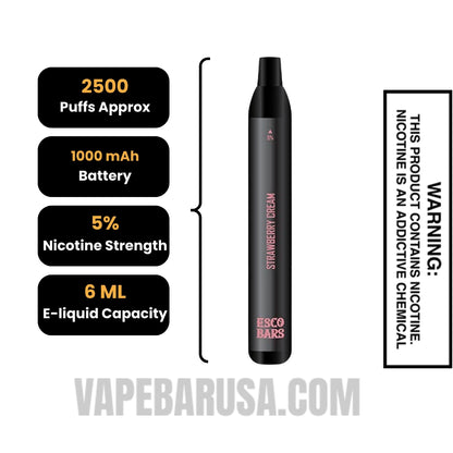 Strawberry Cream Esco Bars 2500 Puffs Disposable Vape Specifications