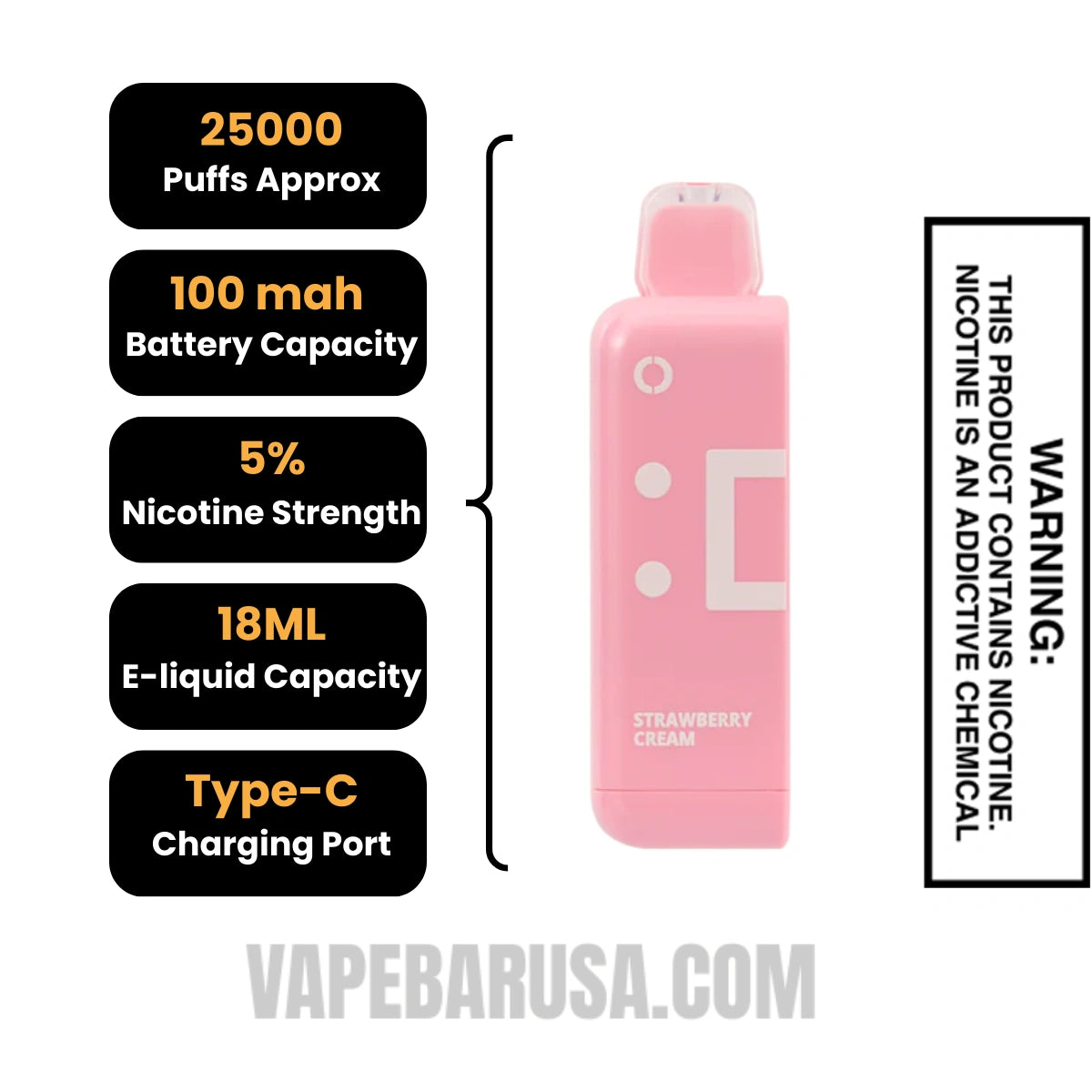 Strawberry Cream Off Stamp Classic Cube 25K Disposable Pod Specifications
