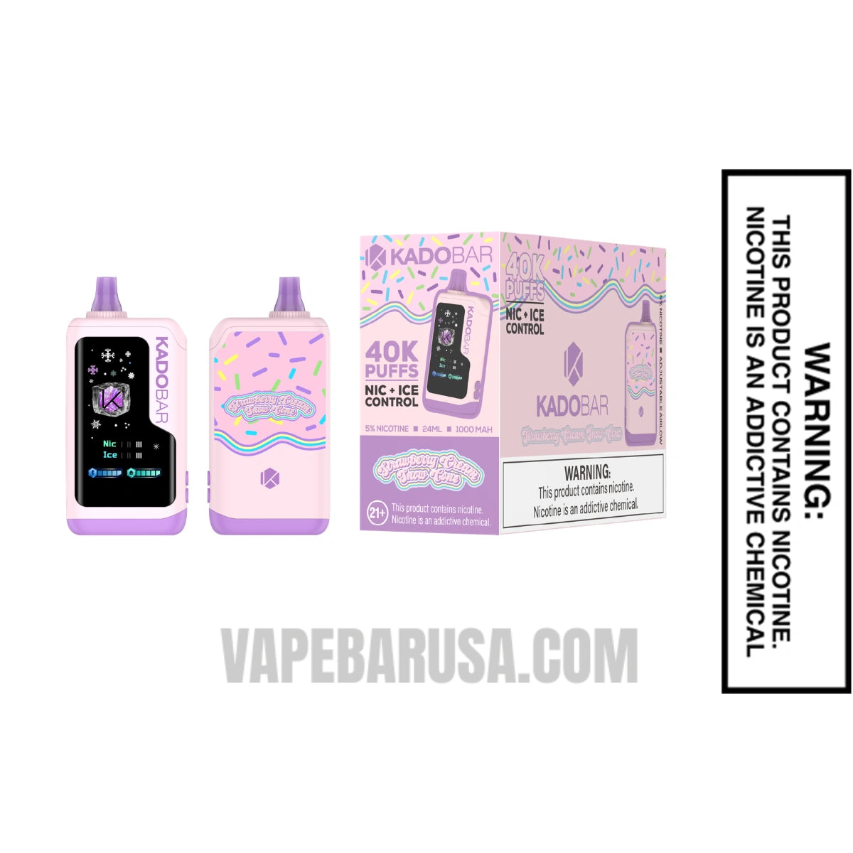Strawberry Cream Snow Cone Kado Bar NI40K Ice-Nic Control Disposable Vape With Bundle Pack