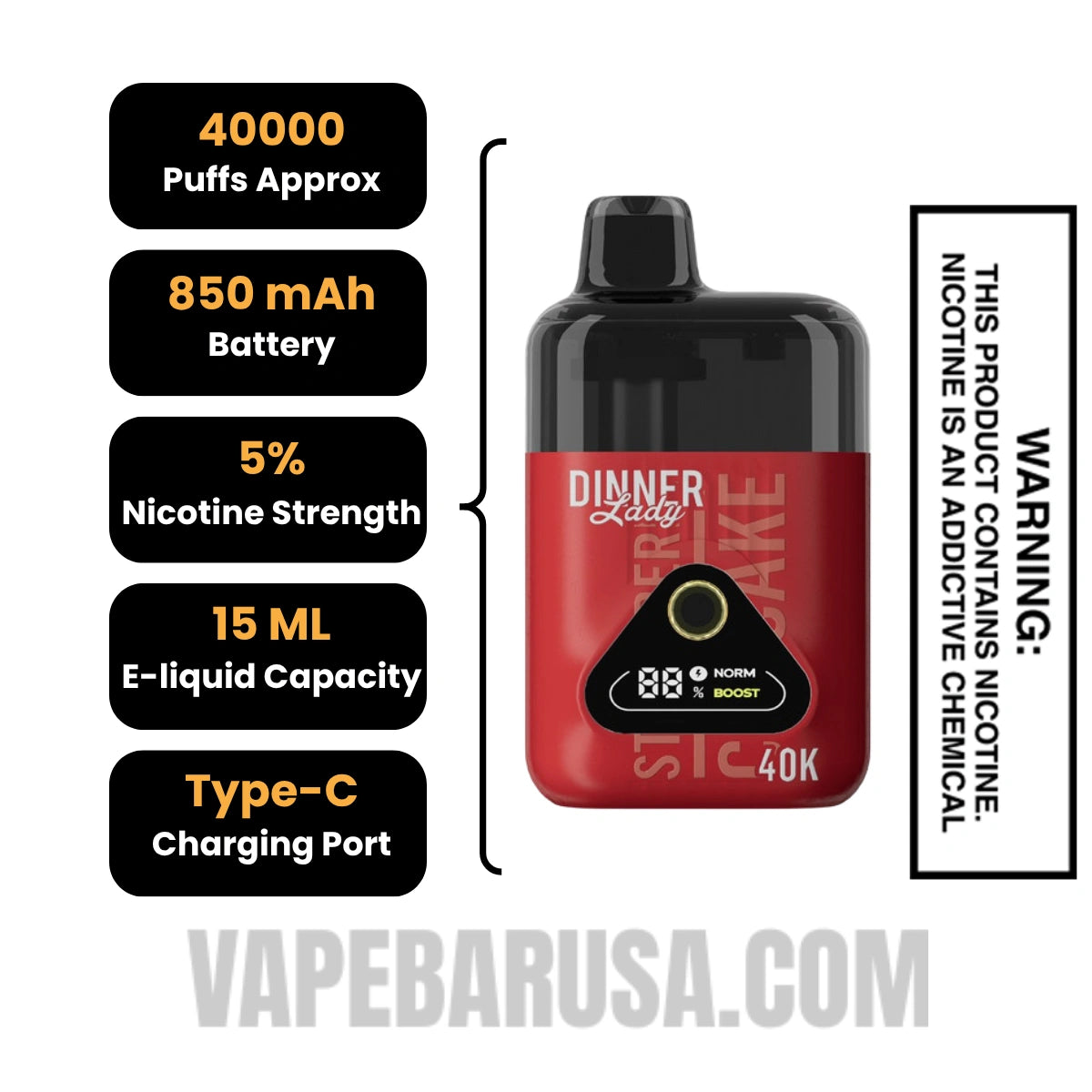 Strawberry Cupcake Dinner Lady 40K Disposable Vape Specifications