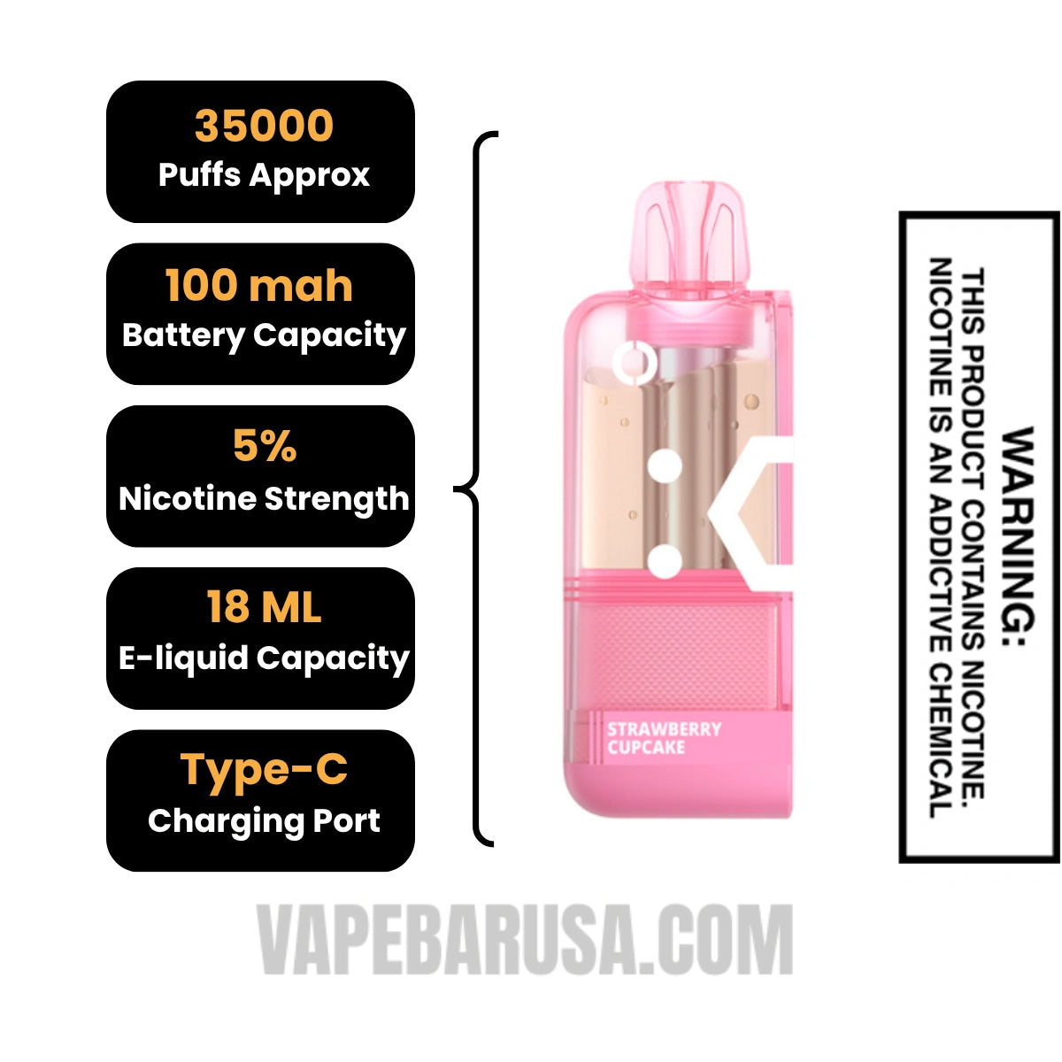 Strawberry Cupcake Off Stamp X Crystal Cube 35K Disposable Vape Pod Specifications