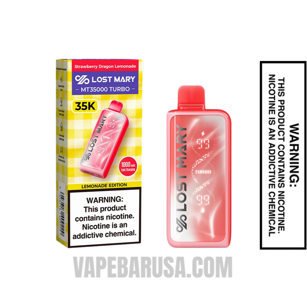Strawberry Dragon Lemonade Lost Mary MT35000 Turbo Disposable Vape With Package Box