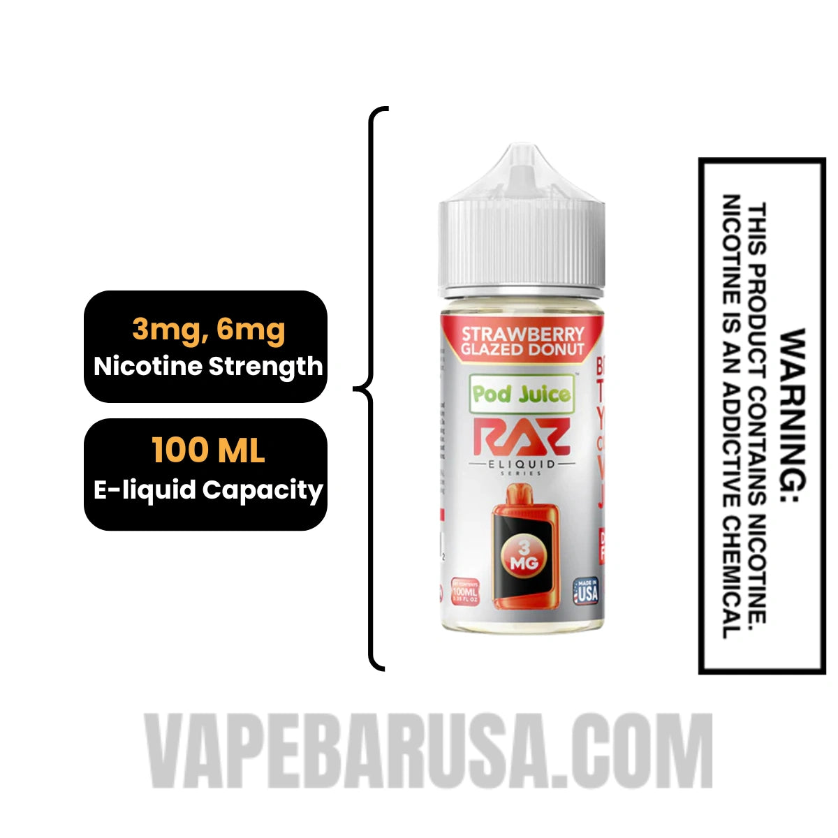 Strawberry Glazed Donut RAZ Vape Juice 100 ML Specifications