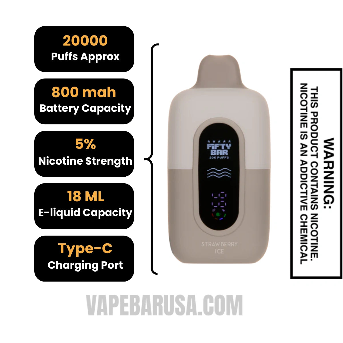 Strawberry Ice Fifty Bar 20K Texas Edition Disposable Vape 