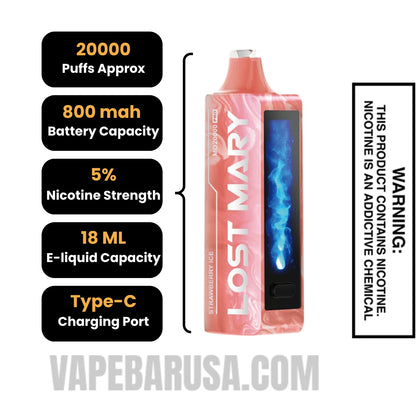 Strawberry Ice Lost Mary MO20000 Disposable Vape Specifications