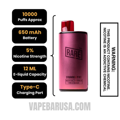 Strawberry Ice Rare Palm 10000 Disposable Vape Specifications 