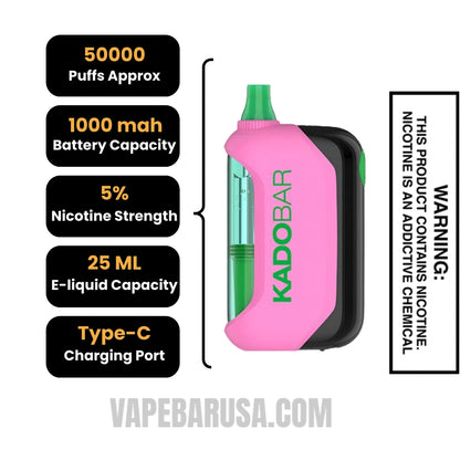 Strawberry Kiwi Kado Bar Drip 50K Disposable Vape Specifications