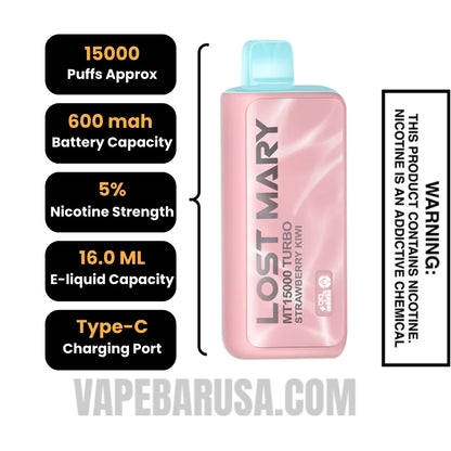 Strawberry Kiwi Lost Mary MT15000 Disposable Vape Specifications