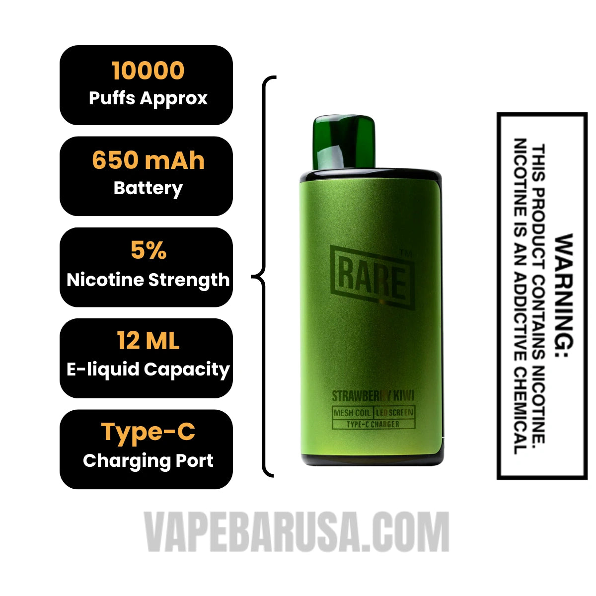 Strawberry Kiwi Rare Palm 10000 Disposable Vape Specifications