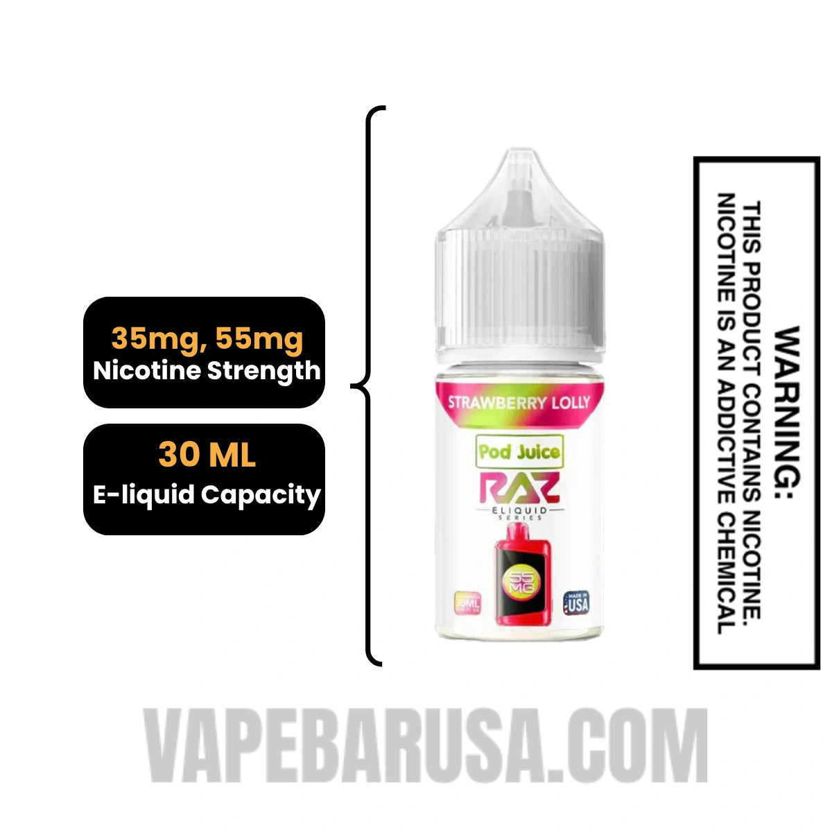 Strawberry Lolly Pod Juice X RAZ Salt Nic juice 30 ML Specifications