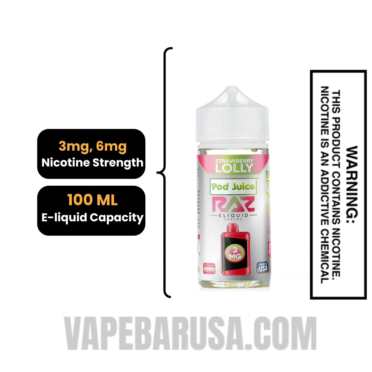 Strawberry Lolly Pod Juice X RAZ Vape Juice 100 ML Specifications