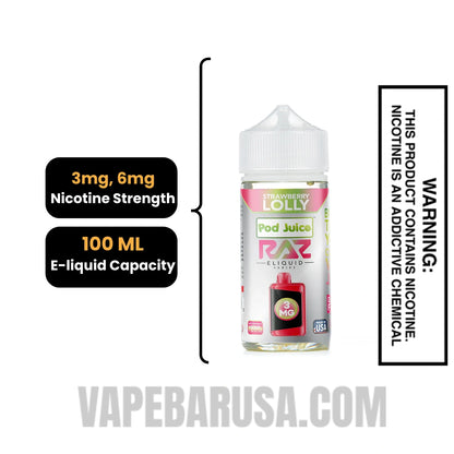 Strawberry Lolly Pod Juice X RAZ Vape Juice 100 ML Specifications
