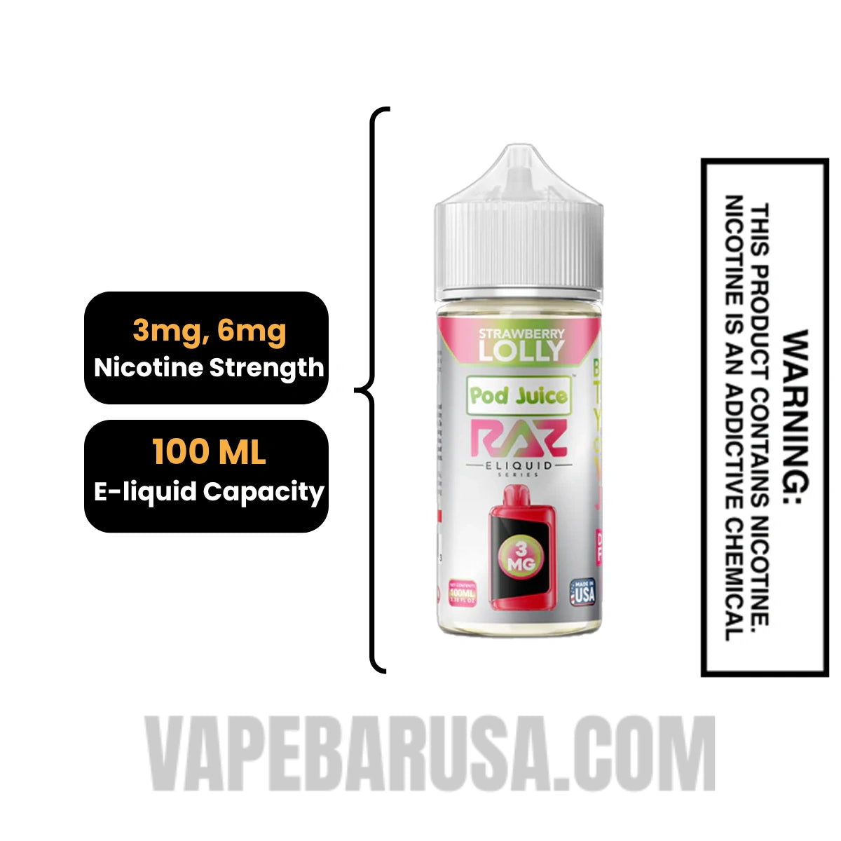 Strawberry Lolly RAZ Vape Juice 100 ML Specifications