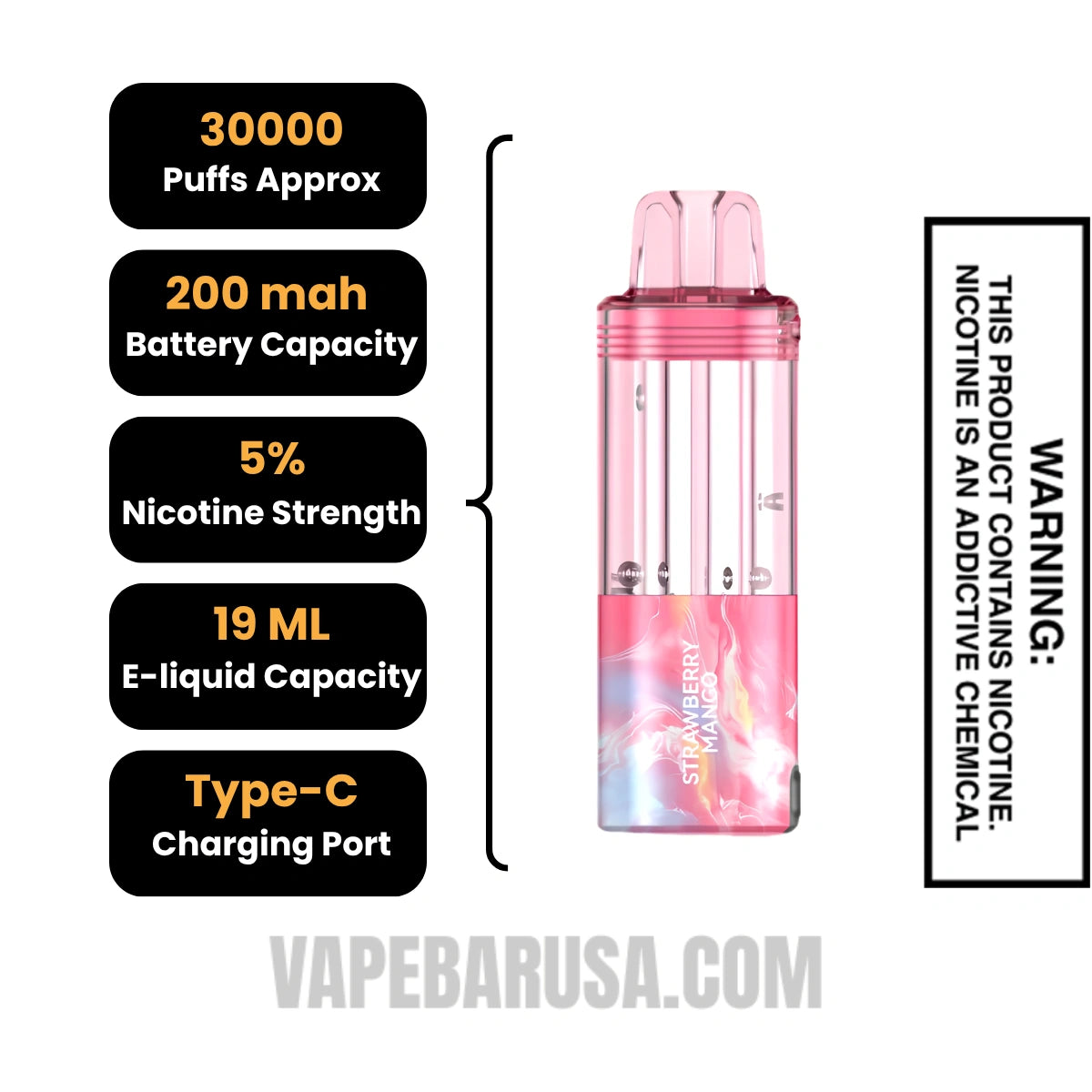 Strawber ry Mango Foger Switch Pro 30K Disposable Vape Pod Specifications