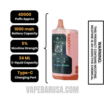 Strawberry Orange Freeze Kado Bar NI40000 Ice-Nic Control Disposable Vape Specifications
