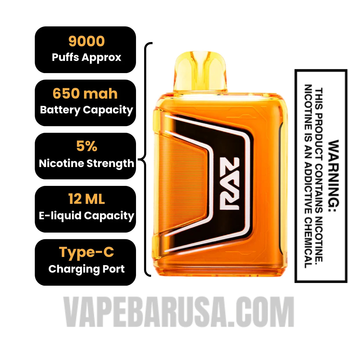 Strawberry Orange Mango RAZ TN9000 Disposable Vape Specifications