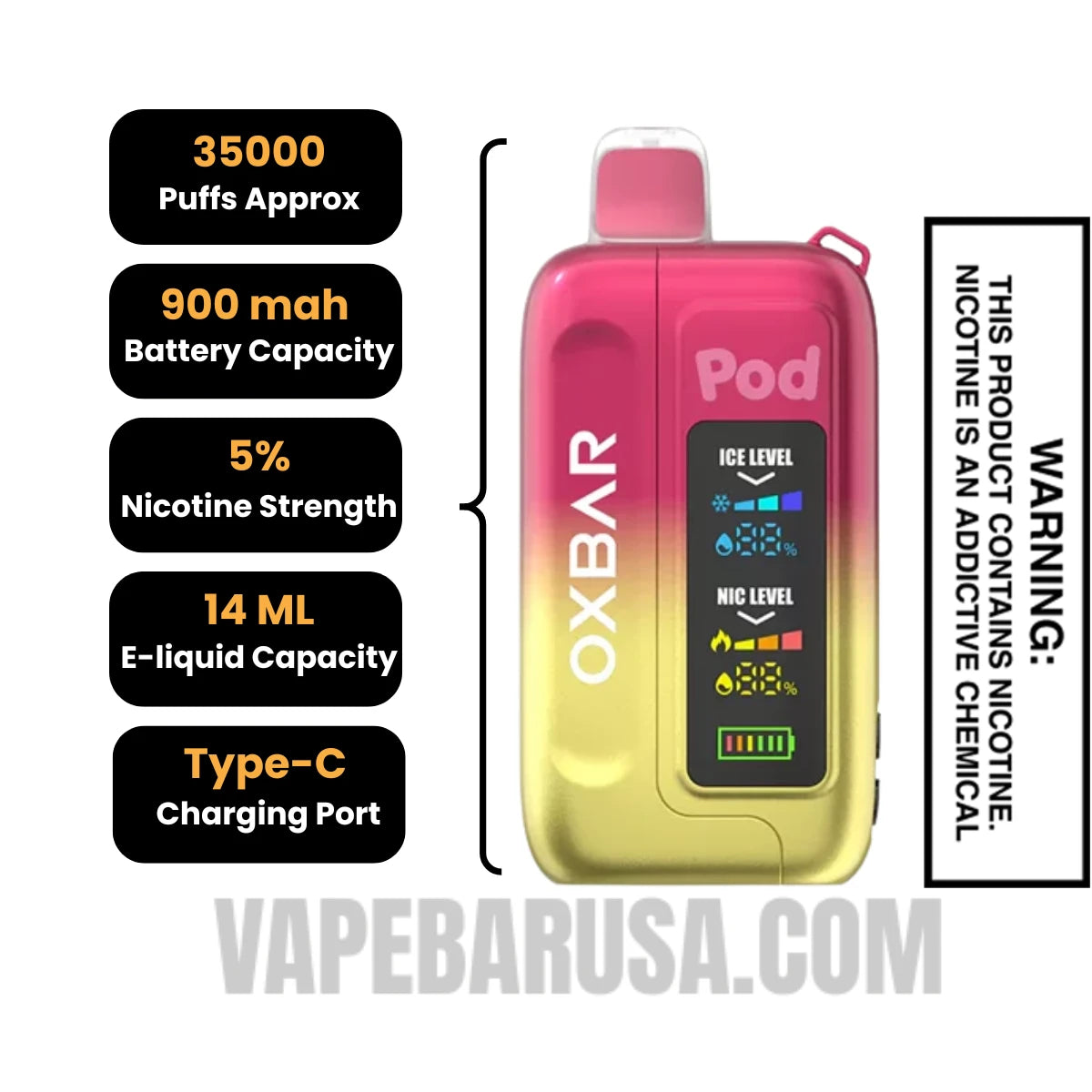 Strawberry Shortcake OXBAR Ice-Nic Control Disposable Vape Specifications