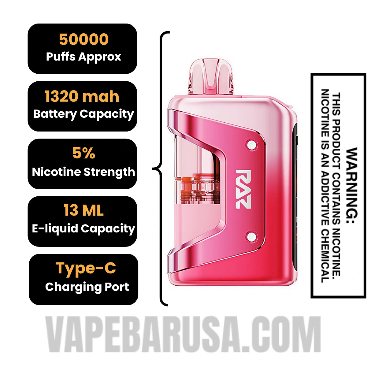 Strawberry Shortcake RAZ VUE 50K Disposable Vape Kit Specifications