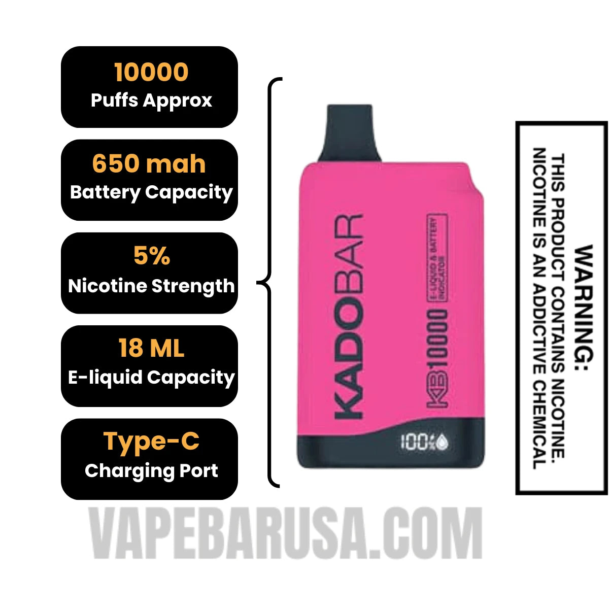 Strawberry Slushy Kado Bar KB10000 Disposable Vape Specifications