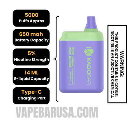 Strawberry Sunset Kado Bar BR5000 Disposable Vape Specifications