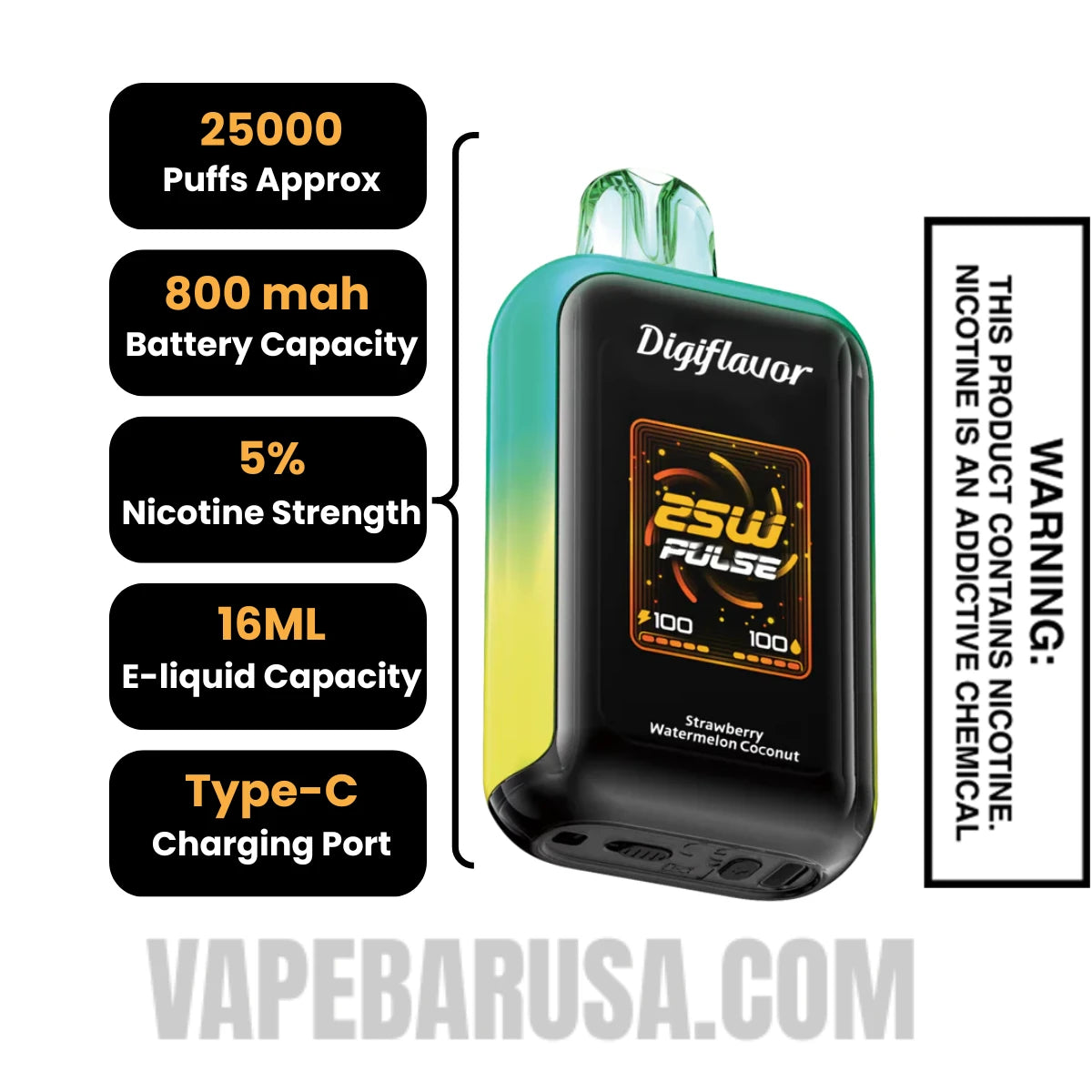 Strawberry Watermelon Coconut Digiflavor Sky 25K Vape Specifications