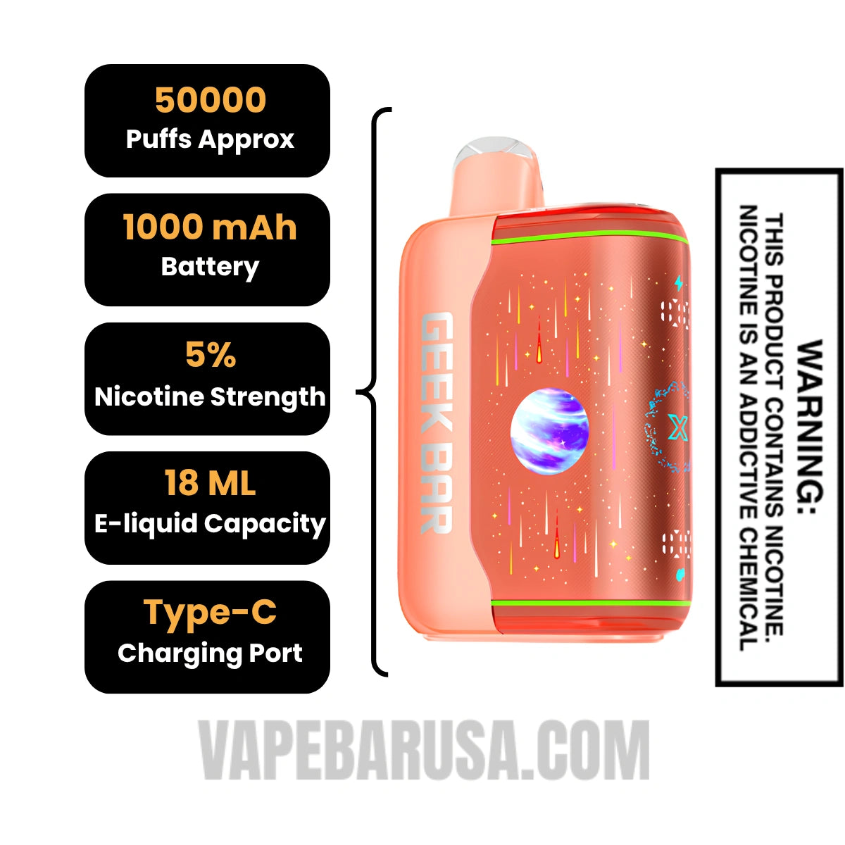 Strawberry Watermelon Geek Bar Pulse X2 Disposable Vape Specifications