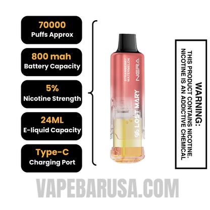 Strawberry Watermelon Lost Mary Nera Fullview 70K Disposable Vape Pod Specifications