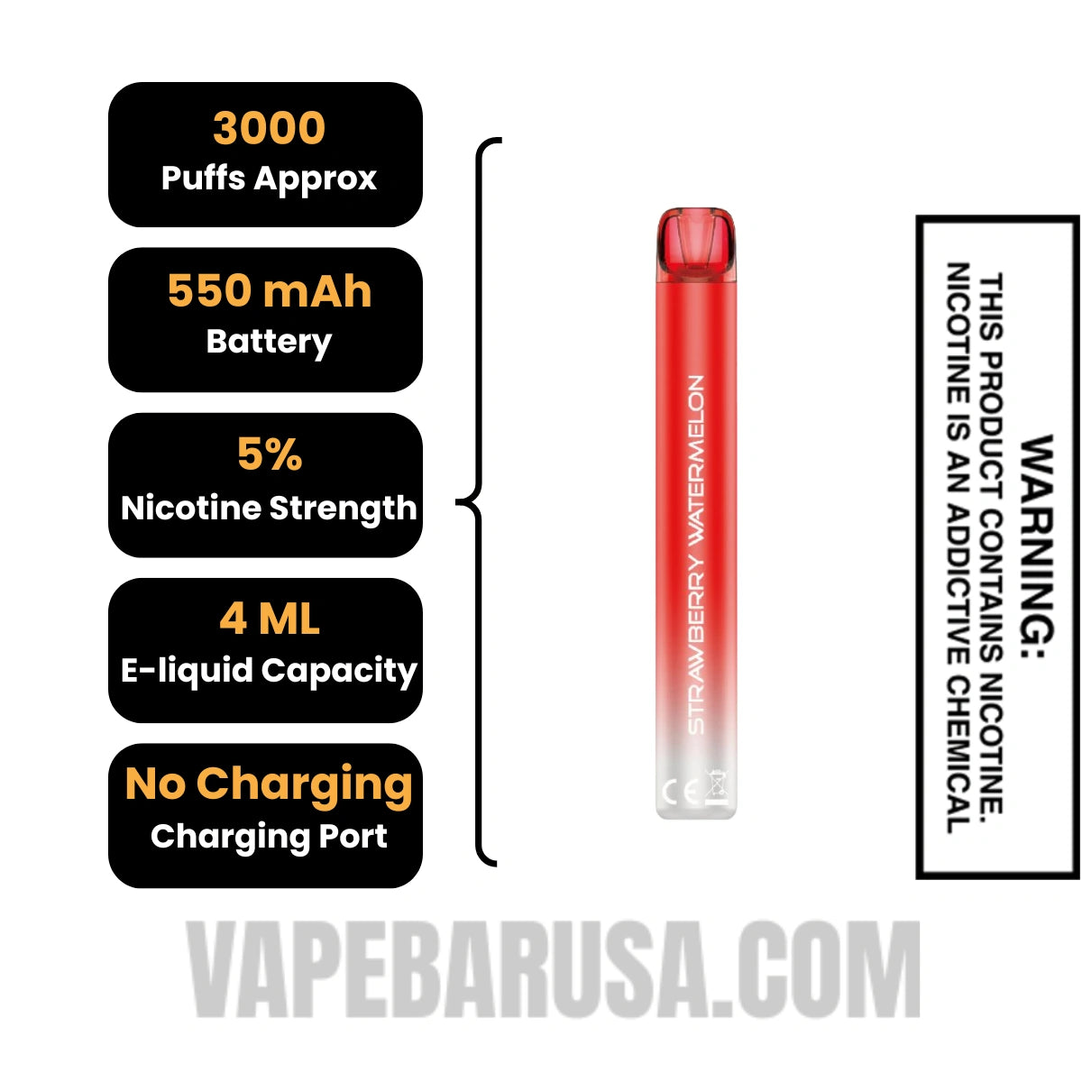 Strawberry Watermelon Voom Mesh 3000 Puffs Disposable Vape Specifications