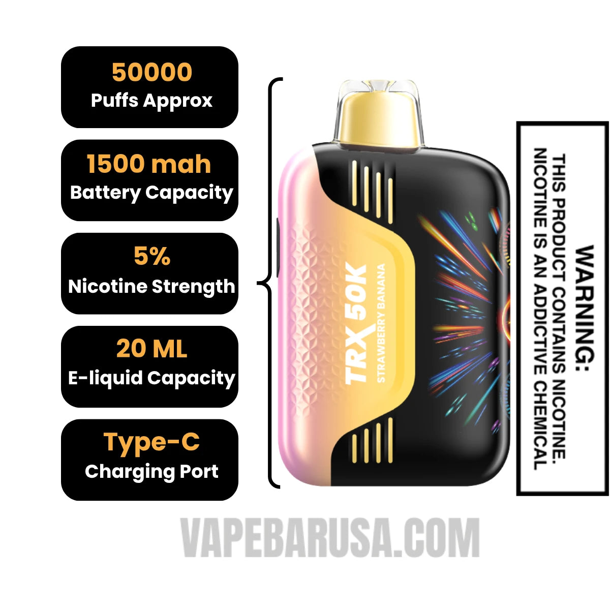 Strawberry Banana VIHO TRX 50K Disposable Vape Specifications 