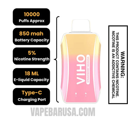 Strawberry Banana VIHO Turbo Vape 10000 Puffs Specifications