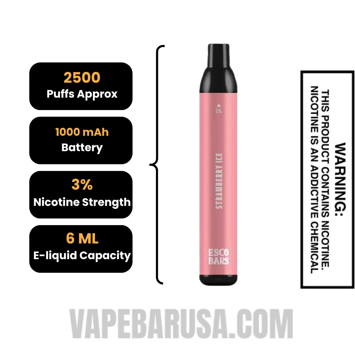 Strawberry Ice Esco Bar Mesh Vape 2500 Puffs 3% Nic