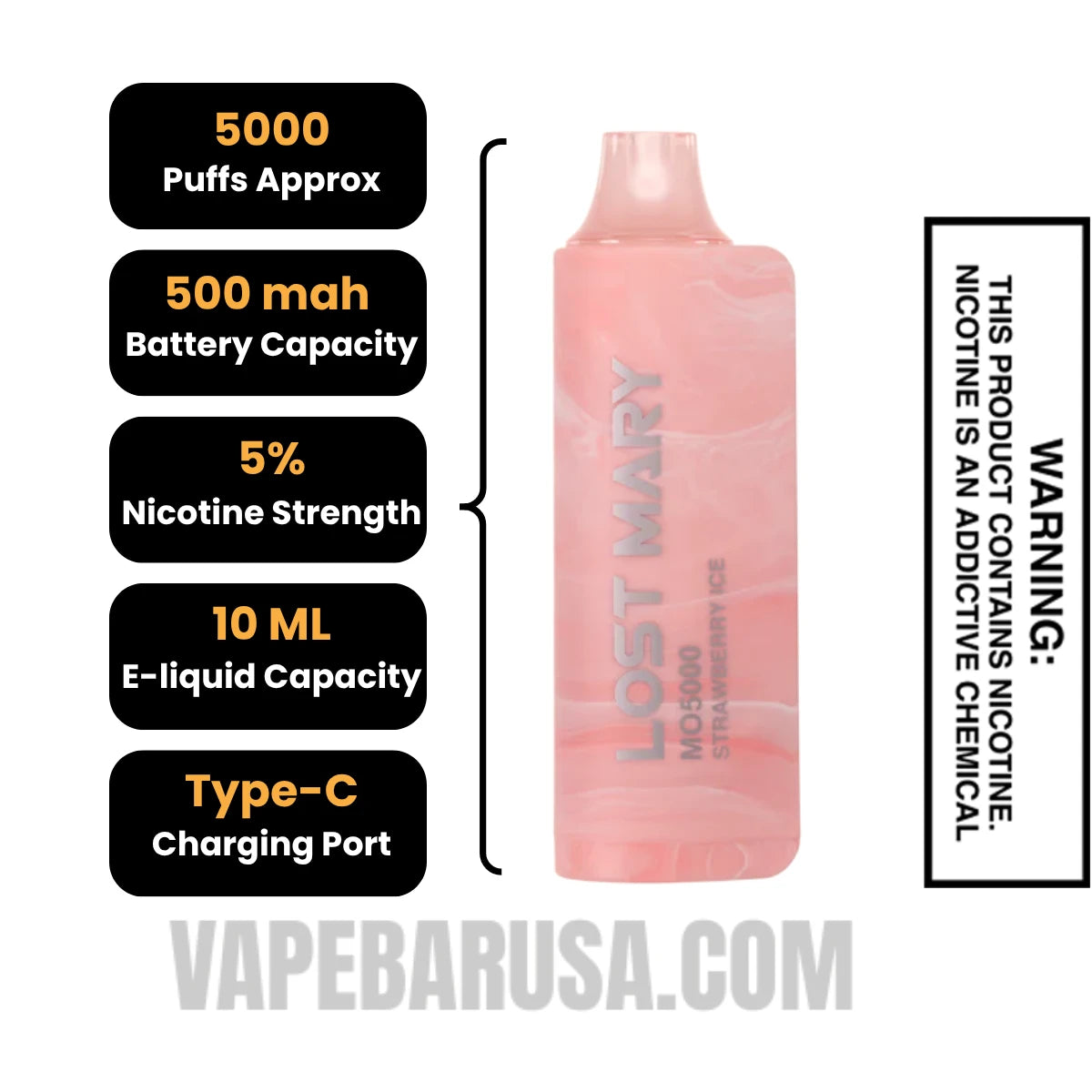 Strawberry Ice Lost Mary MO5000 Disposable Vape Specifications