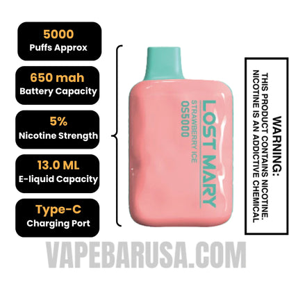 Strawberry Ice Lost Mary OS5000 Disposable Vape Specifications