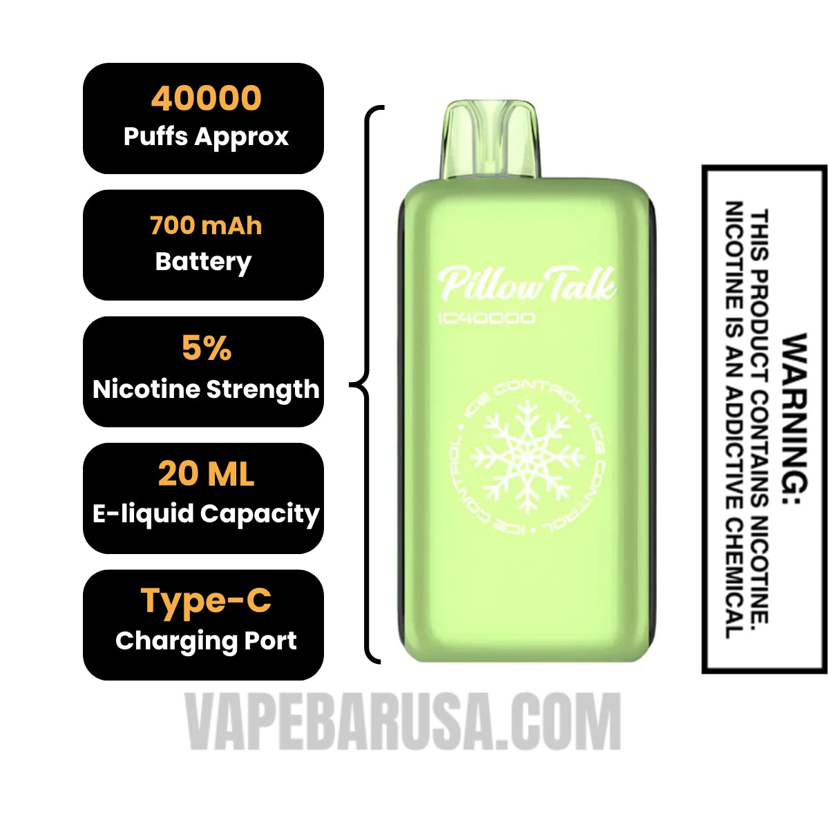 Strawberry Kiwi Pillow Talk IC40000 Disposable Vape Specifications
