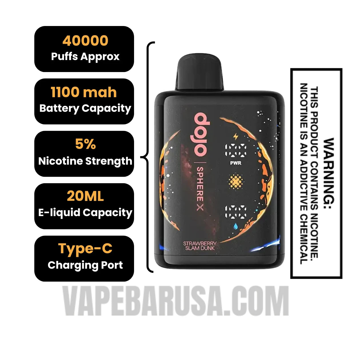 Strawberry Slam Dunk Dojo Sphere X 40K Disposable Vape Specifications
