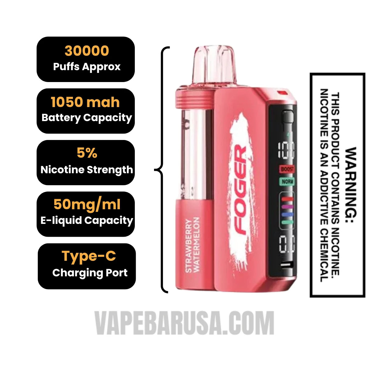 Strawberry Watermelon Foger Switch Pro Disposable Vape specifications