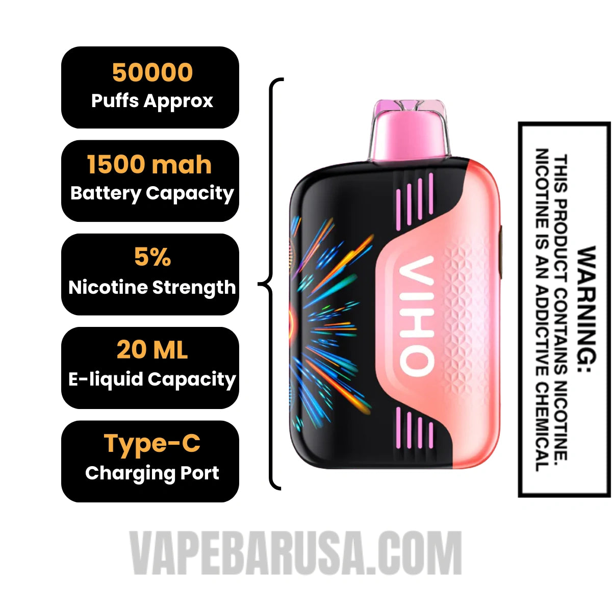Strawmelon Ice VIHO TRX 50K Disposable Vape Specifcations