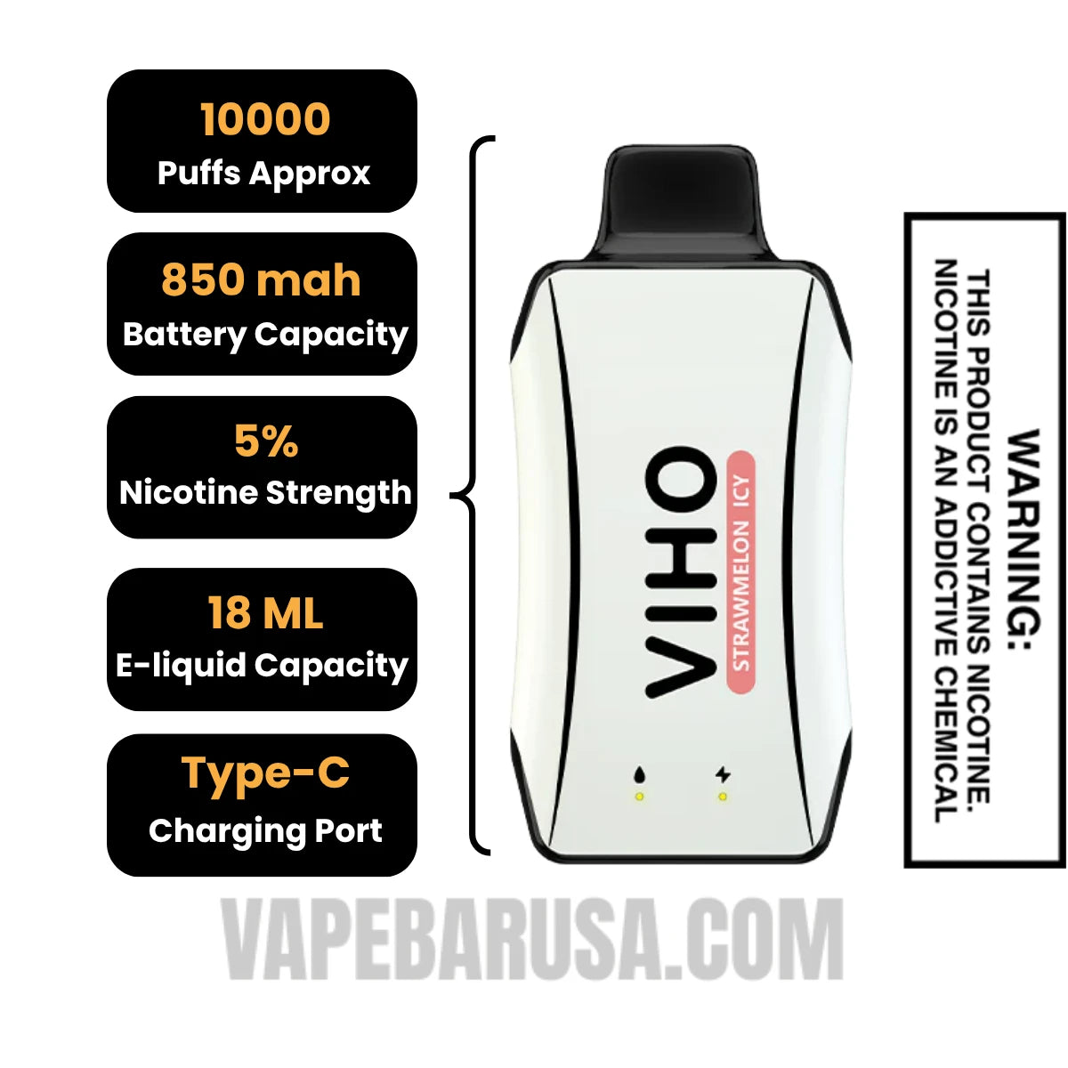 Strawmelon Icy VIHO Turbo Vape 10000 Puffs Specifications