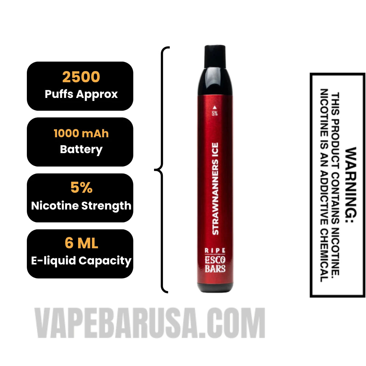 Strawnanners Ice Esco Bars 2500 Puffs Disposable Vape Specifications