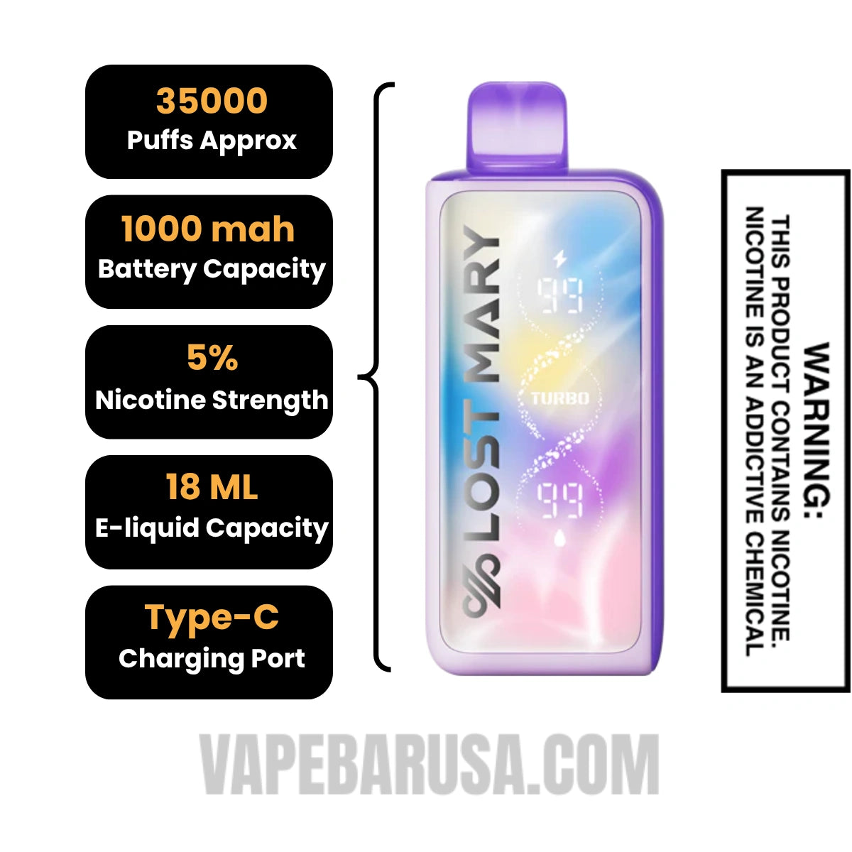 Summer Grape Lost Mary MT35000 Turbo Disposable Vape Specifications