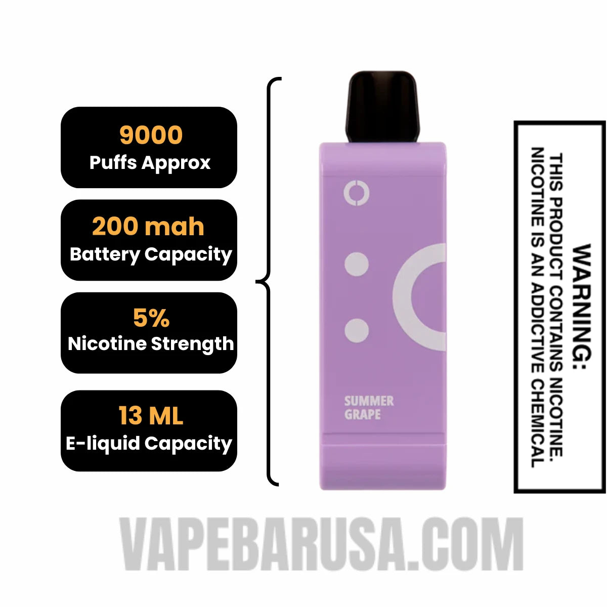 Summer Grape Off Stamp SW9000 Disposable Pod Specifications