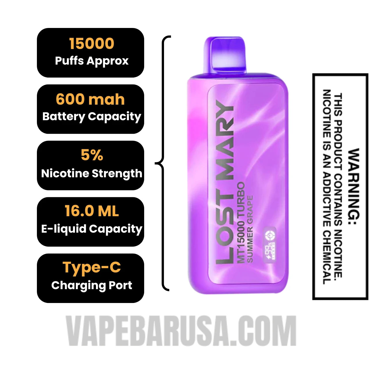 Summer Grape Lost Mary MT15000 Disposable Vape Specifications